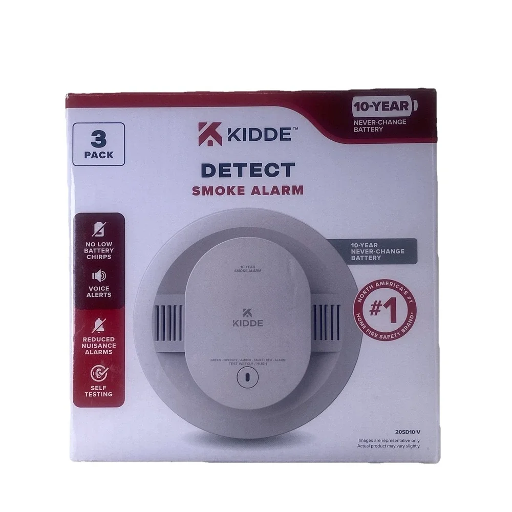 Kidde 10-Year Battery Smoke Detector w/Photoelectric Sensor & Voice Alert 3-Pack